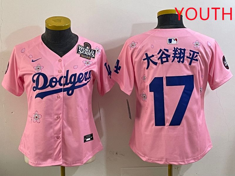 Youth Los Angeles Dodgers #17 Ohtani Pink Sakura Edition 2025 Nike MLB Jersey style 3